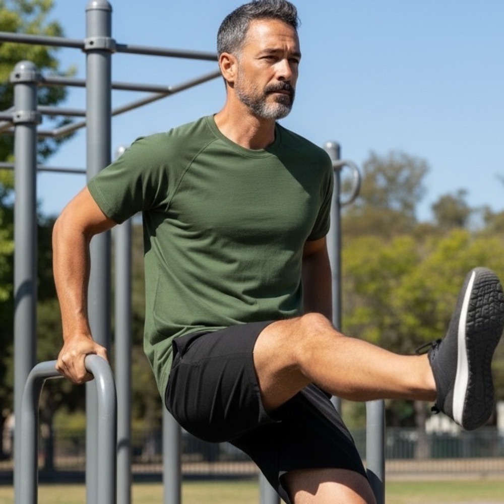 Fabletics Mens XL Olive Green Raglan Short Sleeve Training Tee Shirt